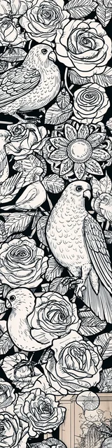 Free colorable bookmarks of birds and roses